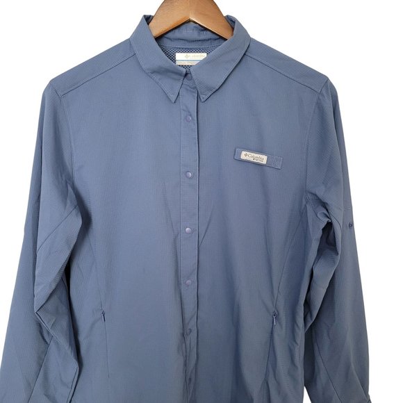 Columbia Mens PFG Button Down Shirt Size L Blue Omni-Shade Outdoor Fishing Hikin - Picture 4 of 8